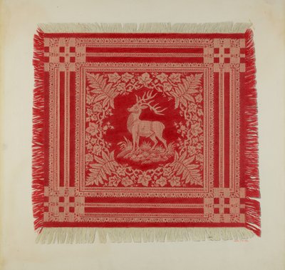 Rød og hvit serviett (hjortdesign) av Arthur G. Merkley