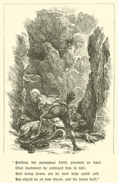 Sir Calidore, Knight Of Courtesy, Beast With A Thousand Tongues (gravering) av Arthur George Walker