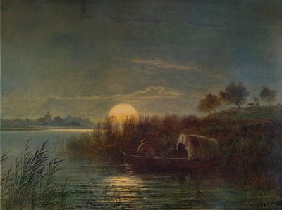 Elvescene av måneskinn, med båt, 1879, 1935 av Arthur Gilbert