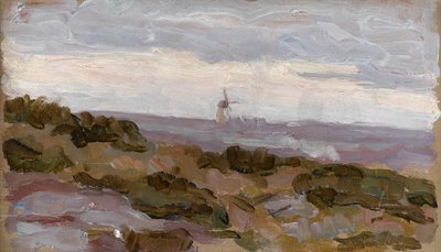 Landskapsstudie med vindmølle i horisonten, ca.1900 av Arthur Haythorne Studd