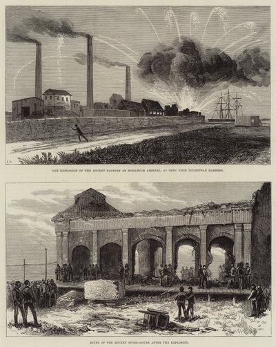 Eksplosjonen av rakettfabrikken ved Woolwich Arsenal av Arthur Hopkins