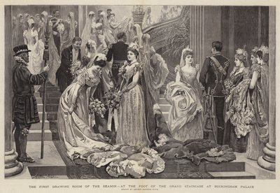 Sesongens første salong, ved foten av den store trappen på Buckingham Palace av Arthur Hopkins