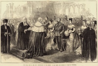Det kongelige besøket i byen, presentasjon av adressen til prinsen og prinsessen av Wales i Guildhall av Arthur Hopkins