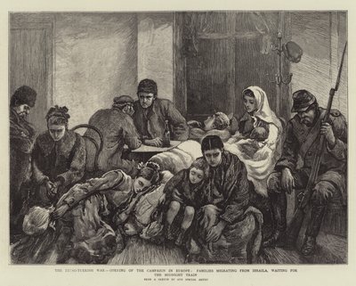 Den russisk-tyrkiske krigen, åpning av kampanjen i Europa, familier som migrerer fra Ibraila, venter på midnattstoget av Arthur Hopkins