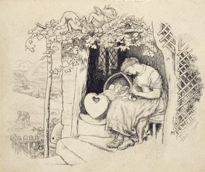 By the Cradle (penn og indisk blekk over grafitt) av Arthur Hughes