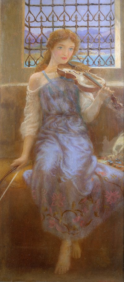 Jente med fiolin av Arthur Hughes