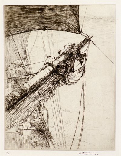 Aloft med seil (etsing) av Arthur John Briscoe