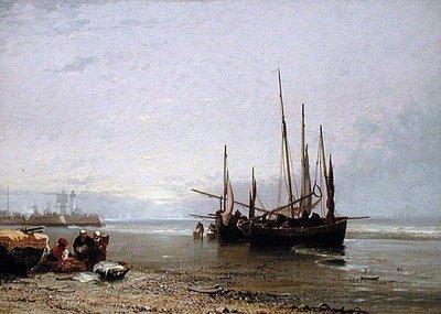 Luggers på stranden ved Treport av Arthur Joseph Meadows
