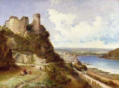 Oberwesel slott og Schonberg Rhinen, Tyskland av Arthur Joseph Meadows