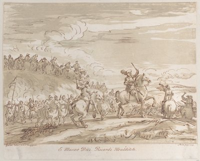 Kavaleriet rykker frem til angrepet, med en sentral skikkelse på hesteryggen som hever et sverd, 1735., 1735. av Arthur Pond