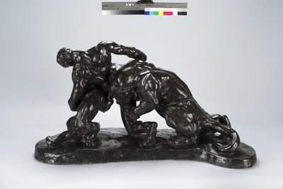 Mann låst i kamp med Lioness Cub (bronse) av Arthur Putnam