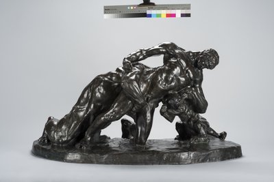 Mann låst i kamp med Lioness Cub (bronse) av Arthur Putnam