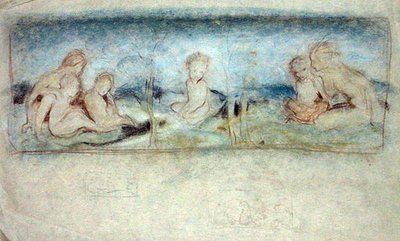 Et barn blant feer-studie for et oljemaleri (pastell på papir) av Arthur Rackham