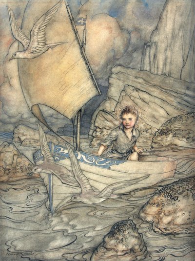 A Childs Future, illustrasjon fra The Springtide of Life: Poems of Childhood av Algernon Charles Swinburne, 1918 (penn og blekk og wc på papir) av Arthur Rackham