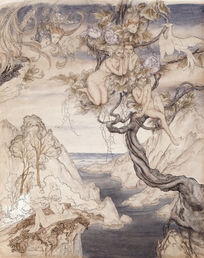 A Fairy Song, tegnet for akt II, scene ii, fra A Midsummer Nights Dream (penn og blekk & wc på papir) av Arthur Rackham