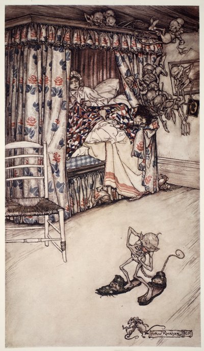 En gardinforelesning er verdt alle prekenene i verden for å lære dydene tålmodighet og langmodighet. fra Rip Van Winkle av Washington Irving, pub. 1910 av Arthur Rackham