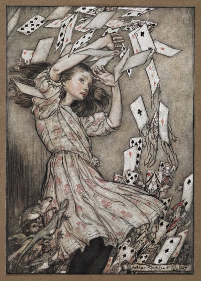Alice og den fallende kortpakken av Arthur Rackham