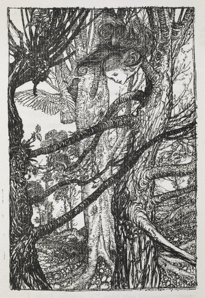 Alice som en slange som snakker med en due av Arthur Rackham