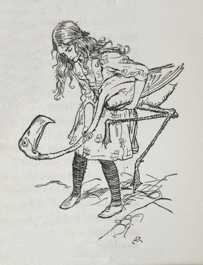 Alice spiller krokket med en flamingo av Arthur Rackham