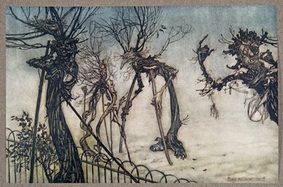En hyllebær hoppet over turen, og sto og pratet med noen små barn ... fra Peter Pan i Kensington Gardens av J M Barrie (1860 - 1937), pub. 1906 av Arthur Rackham