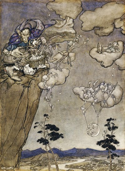 En illustrasjon til Rip van Winkle: "They Were Ruled by an Old Squaw Spirit", 1904 av Arthur Rackham