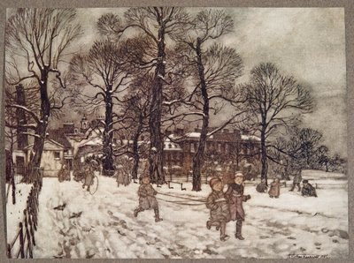 En ettermiddag da hagene var hvite av snø, fra Peter Pan i Kensington Gardens av J M Barrie (1860 - 1937), pub. 1906 av Arthur Rackham