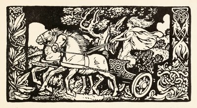 Becfola i vognen hennes fra The Wooing of Becfola i Irish Fairy Tales av Arthur Rackham