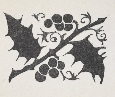 Svart-hvitt trykk av kristtornblad og bær av Arthur Rackham