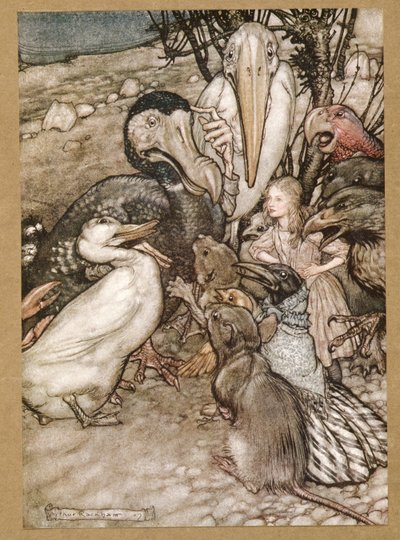 Men hvem har vunnet? fra Alices Adventures in Wonderland, av Lewis Carroll, pub.1907 av Arthur Rackham