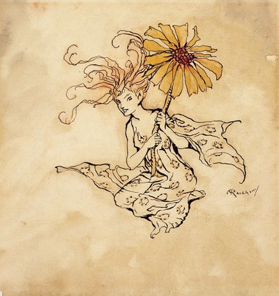 Daisy Fairy, illustrasjon fra Peter Pan i Kensington Gardens, av J.M. Barrie, utgitt 1912 (penn, blekk og wc på papir) av Arthur Rackham