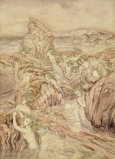 Daughter of the Sea, illustrasjon fra The Three Golden Apples, av Nathaniel Hawthorne (penn og blekk & wc på papir) av Arthur Rackham