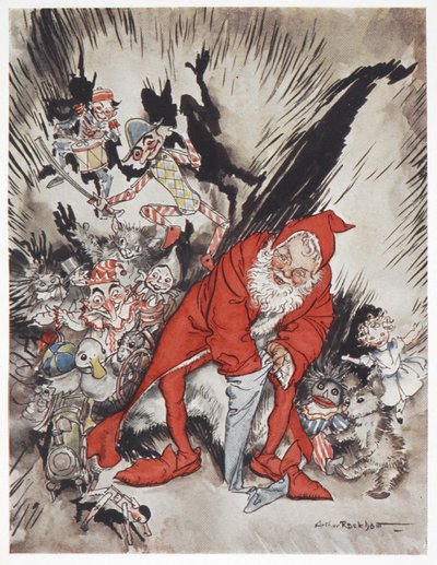 Julenissen omgitt av gaver av Arthur Rackham