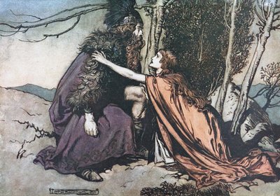 Far! Far! Fortell meg hva som plager deg Illustrasjon for The Rhinegold and The Valkyrie av Richard av Arthur Rackham