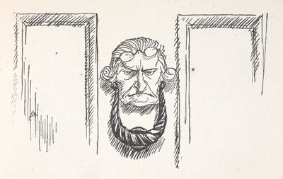 Inngangsdørbank med ansiktet til Scrooge av Arthur Rackham