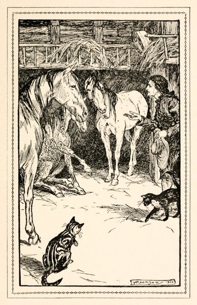 Gulliver har æren av å bli avhørt av sine mesters gjester fra del IV: A Voyage to the Country of the Houyhnhnms i Gullivers Travels av Jonathan Swift av Arthur Rackham