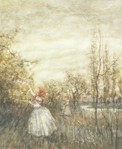 Honeysuckle, 1905 (wc forhøyet med hvitt og stopper ut på papir) av Arthur Rackham