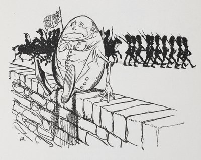 Humpty Dumpty satt på en vegg. av Arthur Rackham
