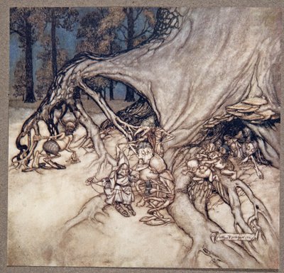Hvis de dårlige blant feene tilfeldigvis er ute, fra Peter Pan i Kensington Gardens av J M Barrie (1860 - 1937), pub. 1906 av Arthur Rackham