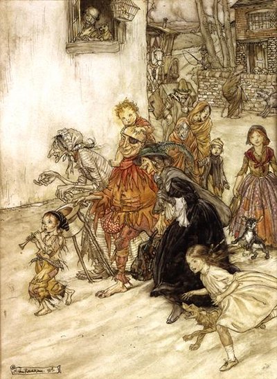 Illustrasjon til gåsmor av Arthur Rackham