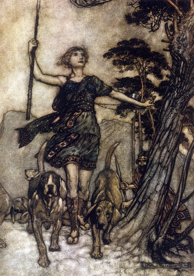 Illustrasjon av Arthur RACKHAM (1867-1939) for Drømmen om en sommernatt av William SHAKESPEARE av Arthur Rackham