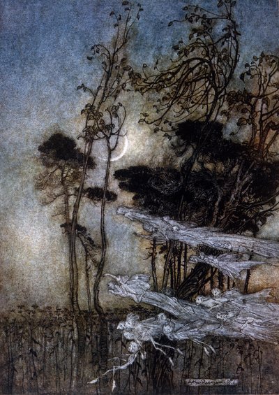Illustrasjon av Arthur RACKHAM (1867-1939) for Drømmen om en sommernatt av William SHAKESPEARE av Arthur Rackham