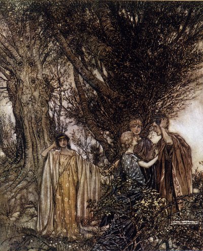 Illustrasjon av Arthur RACKHAM (1867-1939) for Drømmen om en sommernatt av William SHAKESPEARE av Arthur Rackham