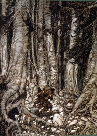 Illustrasjon av Arthur Rakham av Rip Van Winkle, en novelle av den amerikanske forfatteren Washington Irving først utgitt i 1819 av Arthur Rackham