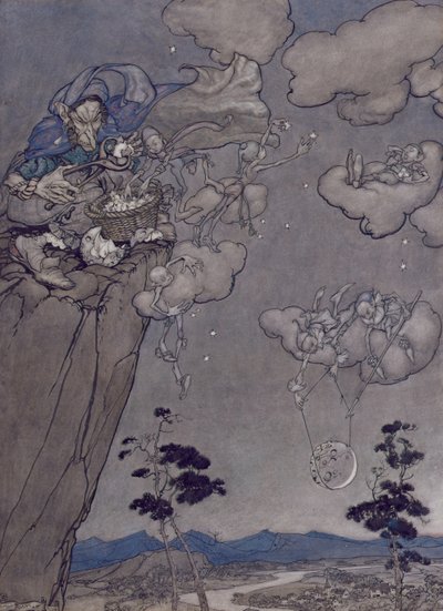 Illustrasjon fra Rip Van Winkle av Washington Irving (1783-1859) 1904 (penn og blekk med wc på papir) av Arthur Rackham