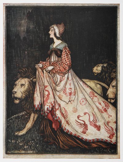Illustrasjon fra Fruen og Løven. av Arthur Rackham