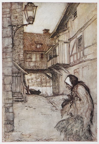 Illustrasjon fra The Straw, the coal, and the Bean. av Arthur Rackham