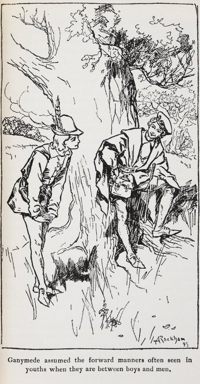 Illustrasjon av Ganymedes fra As You Like It. av Arthur Rackham
