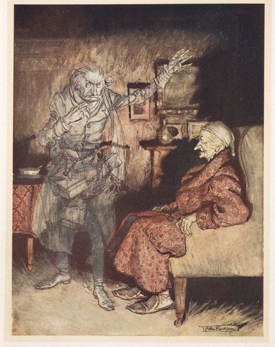 Illustrasjon av Joakim med Ghost of Christmas Past av Arthur Rackham