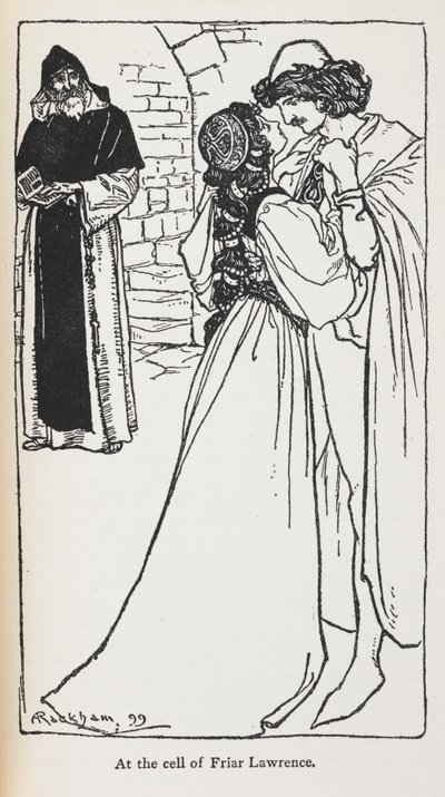 Illustrasjon av de stjernekryssede elskerne i Romeo og Julie. av Arthur Rackham