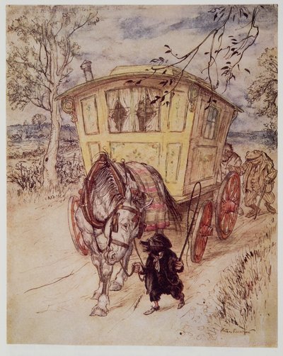 Det var en gylden ettermiddag: lukten av støvet de sparket opp var rik og tilfredsstillende, fra Wind in the Willows av Kenneth Grahame (1859 - 1932), pub. 1940 av Arthur Rackham